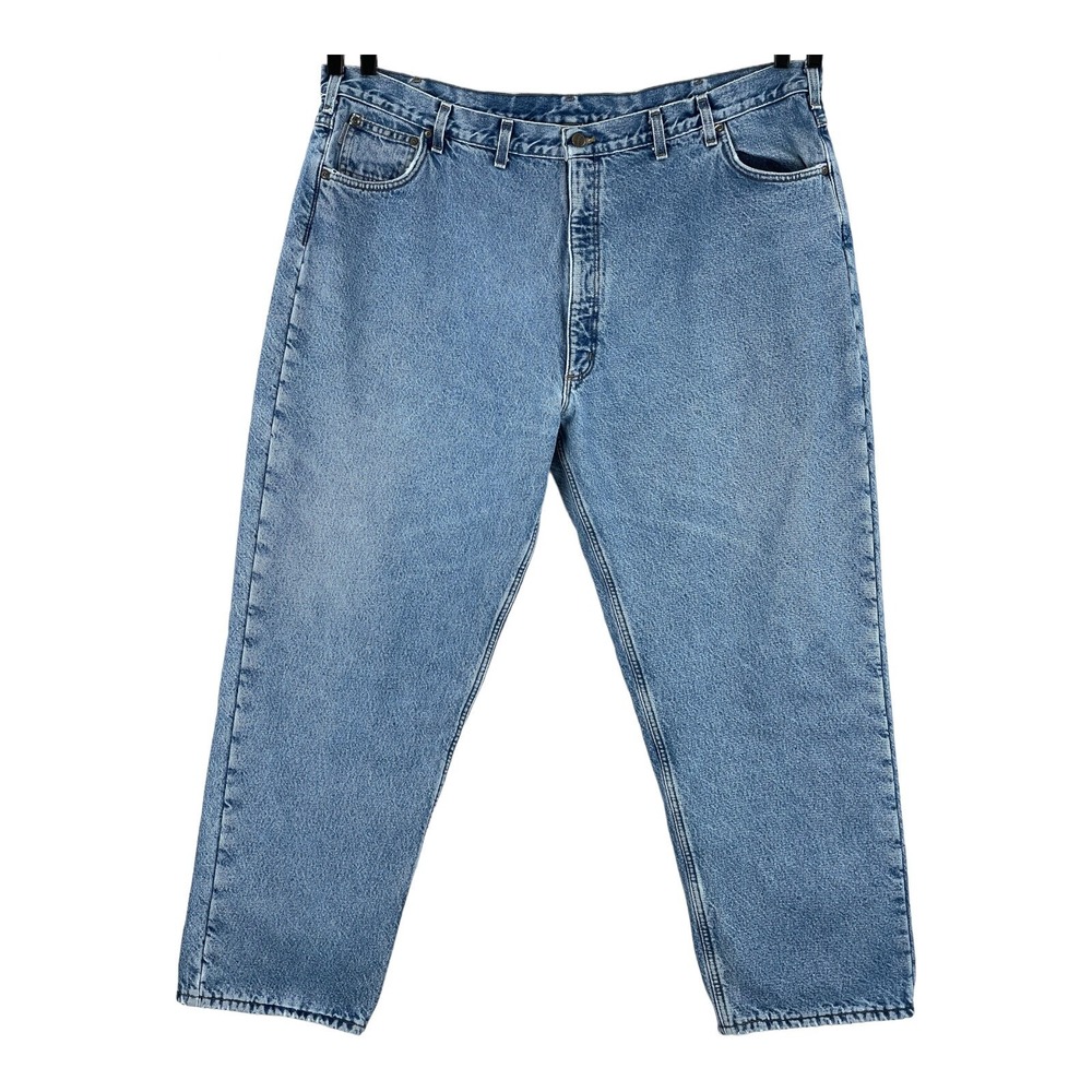 Carhartt FLEECE Lined Jeans Mens 50x32 Denim Work Jeans Pants Relaxed B155 DST